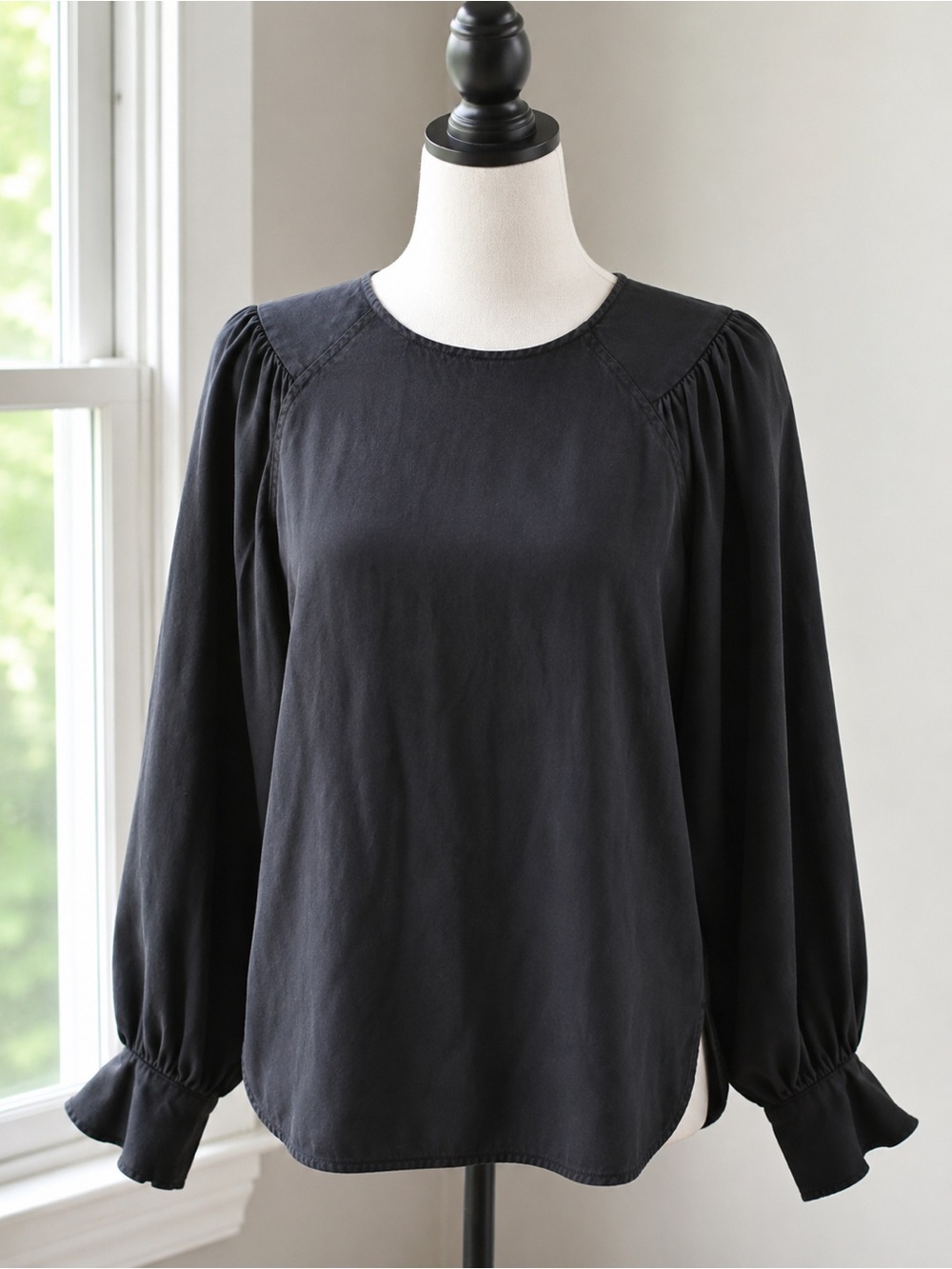 Club Monaco Black 100% Tencel Lyocell Balloon Sleeve Blouse Women’s XS/S